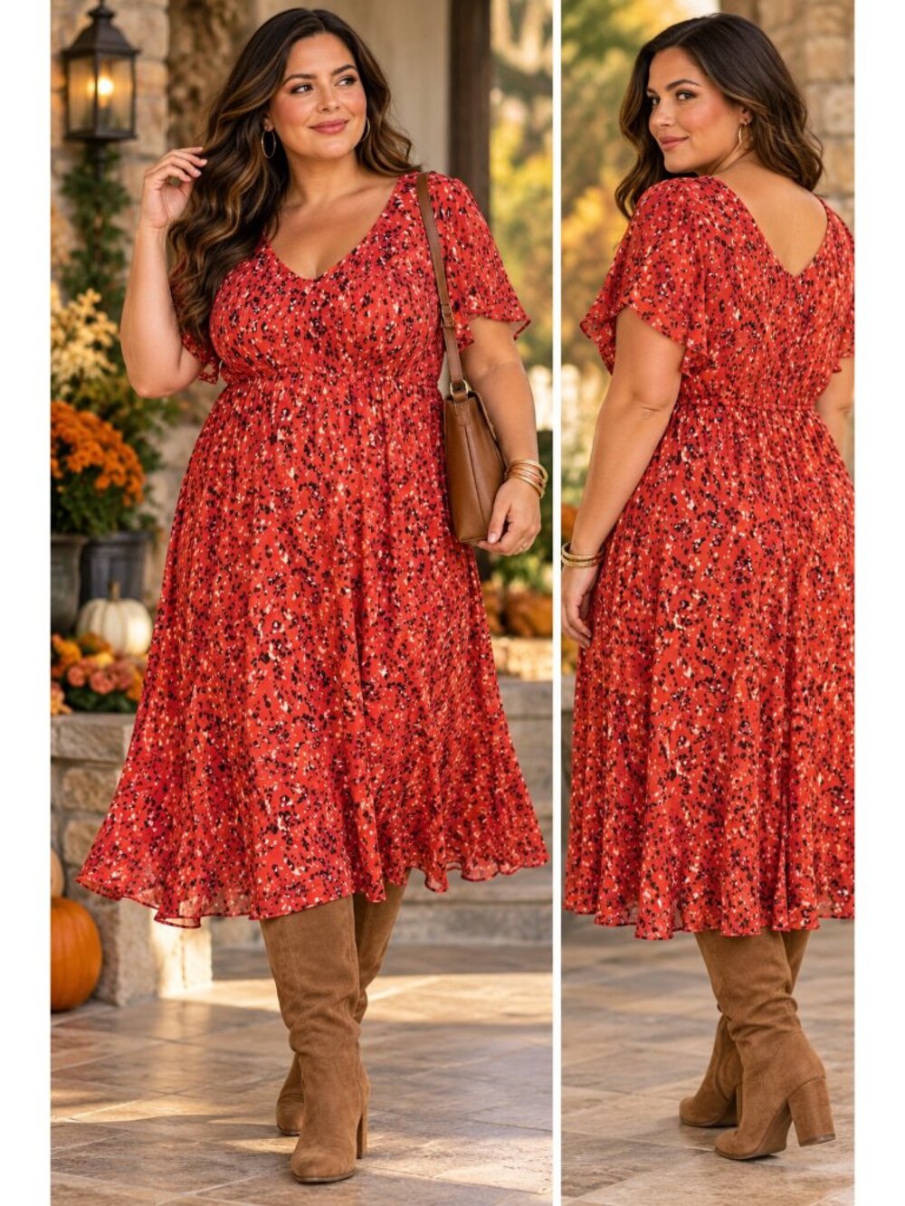 Torrid Women’s 6X Orange Midi Dress Smocked Empire Waist Boho Fall NWOT Casual